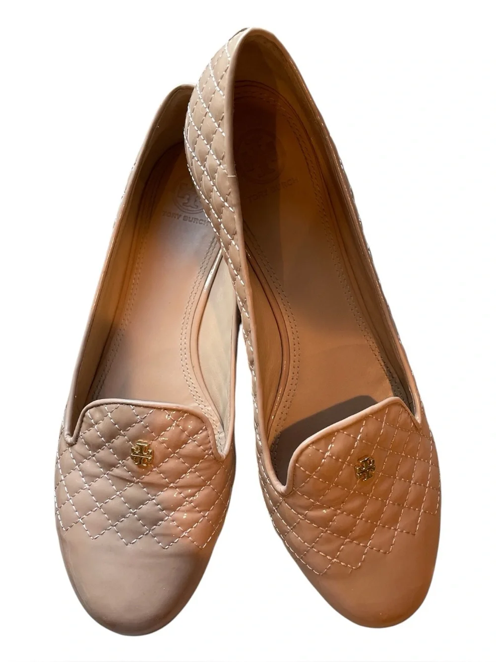 Tory Burch Quilted PatentLeather Ballet Flats | Light Oak